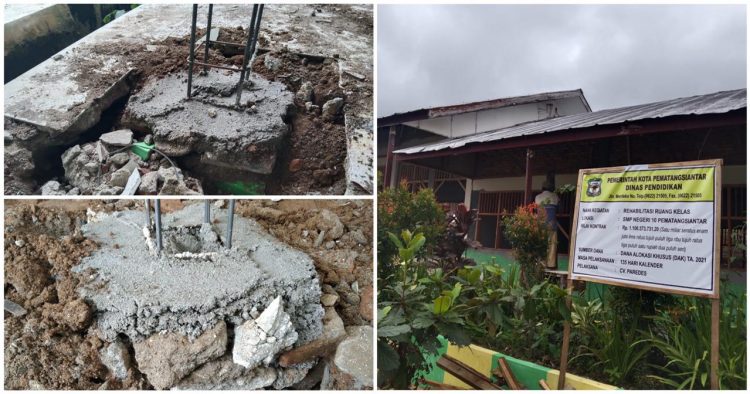 Di SMP Negeri 10 Pematangsiantar, Pengerjaan Pondasi Tiang Gunakan Pecahan Lantai dan Batu Bata Lama