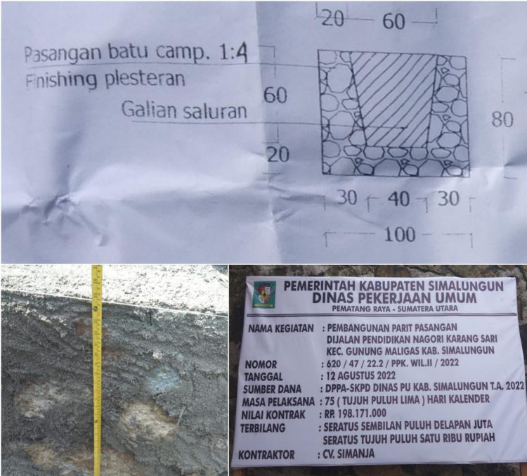 Dugaan Pencurian Volume Pembangunan Parit Pasangan di Nagori Karang Sari